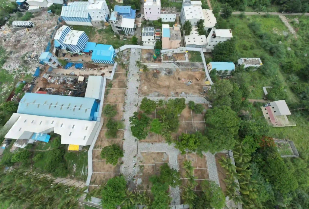 Aerial view of best gated community plots in Chennai with internal roads