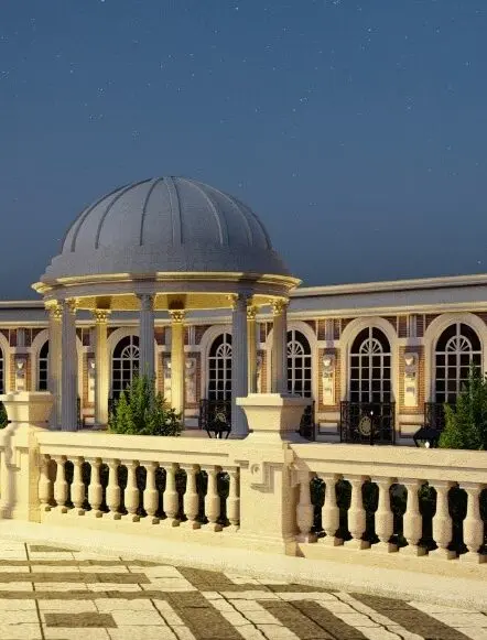 Elegant clubhouse inside gated community villa plots with classic architecture