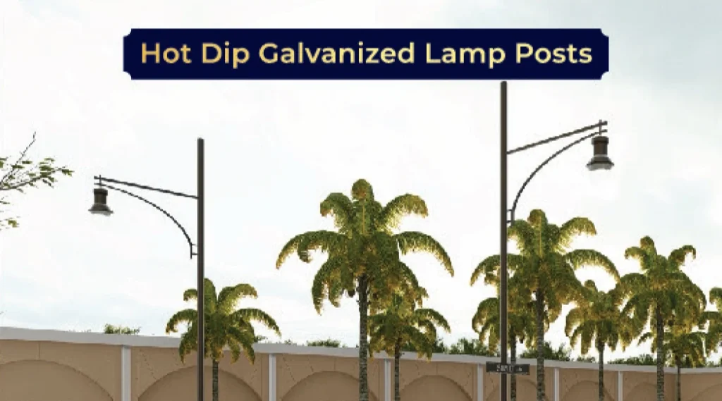 Street lighting with galvanized lamp posts in community to buy villa