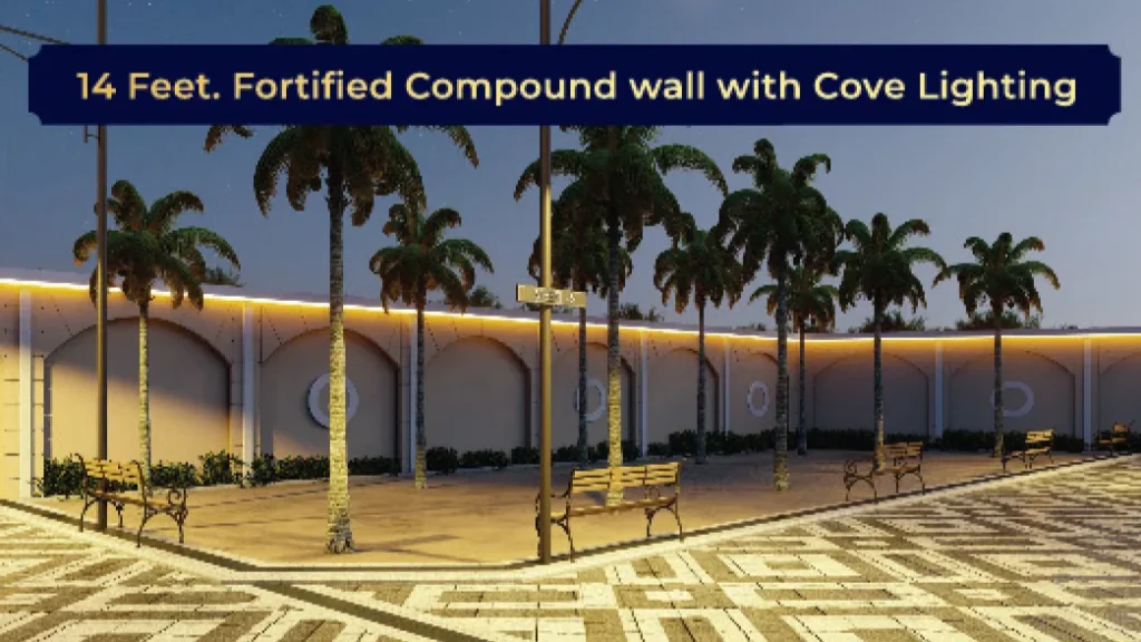 Fortified compound wall with cove lighting for residential villa community